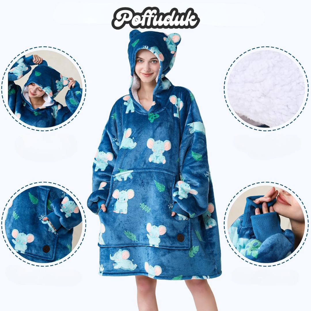 Poffuduk™ Giyilebilir Battaniye | Fil Ormanı